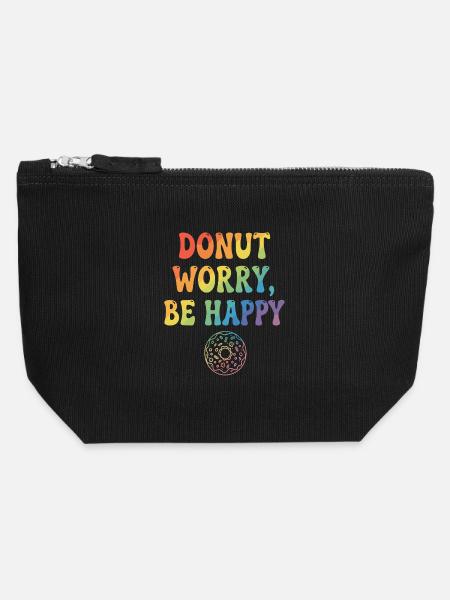 Donut Worry, Be Happy – Donut - Canvas Reißverschluss-Täschchen (12 x 13 cm) - Schwarz