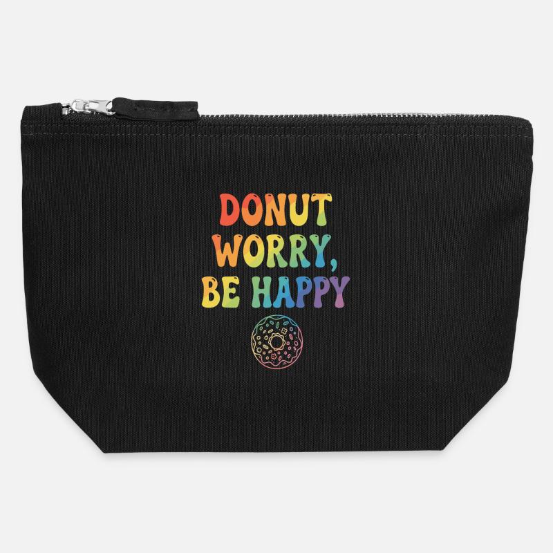 Donut Worry, Be Happy – Donut - Canvas Zip Pouch 12 x 13 cm - black