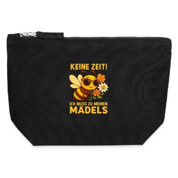 Funny Beekeeper Bees Honey Motif No Time - Canvas Zip Pouch 12 x 13 cm - black - Front