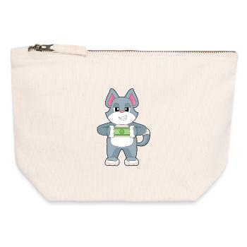 Billet de banque chat - Pochette zippée en toile 12 x 13 cm - blanc naturel - Devant