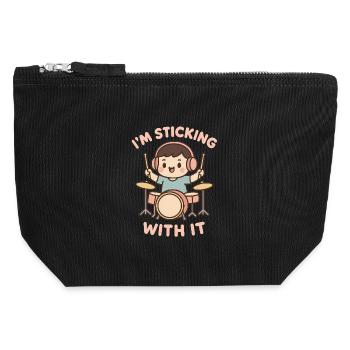 I'll stay with it – children's drummer saying - Canvas Zip Pouch 12 x 13 cm - black - Front