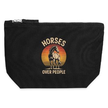 Cheval avec motif coucher de soleil - Pochette zippée en toile 12 x 13 cm - noir - Devant