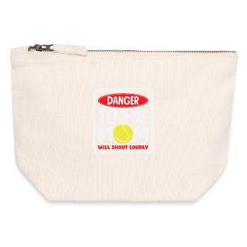 Danger Maman Joueuse de Tennis Bruyante - Pochette zippée en toile 12 x 13 cm - blanc naturel - Devant