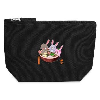 Kawaii Rabbits Eating Ramen - Canvas Zip Pouch 12 x 13 cm - black - Front