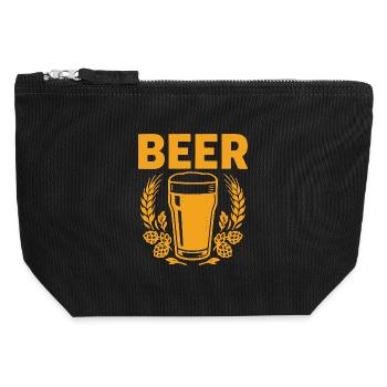 Verre de Bière Vintage avec Houblon - Pochette zippée en toile 12 x 13 cm - noir - Devant