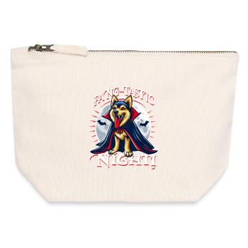 Vampire Chien Fang-tastic Nuit d’Halloween - Pochette zippée en toile 12 x 13 cm - blanc naturel - Devant