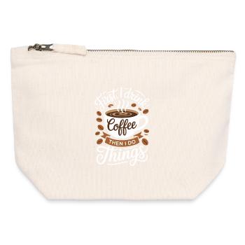 Café Humour Style de vie Dicton - Pochette zippée en toile 12 x 13 cm - blanc naturel - Devant