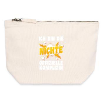 Nièce motif familial - Pochette zippée en toile 12 x 13 cm - blanc naturel - Devant