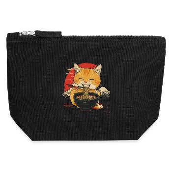 Niedliche Katze Mit Ramen Vor Japanischer Kulisse - Canvas Reißverschluss-Täschchen (12 x 13 cm) - Schwarz - Vorne