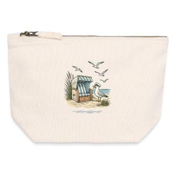 Chaise de plage au bord de la mer illustration Mer du Nord Mer Baltique - Pochette zippée en toile 12 x 13 cm - blanc naturel - Devant