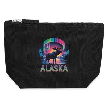 Alaska T-Shirt – Elch & Polarlichter - Canvas Reißverschluss-Täschchen (12 x 13 cm) - Schwarz - Vorne