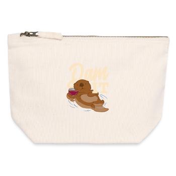 Sea Otter Cartoon Dam It - Canvas Zip Pouch 12 x 13 cm - nature - Front