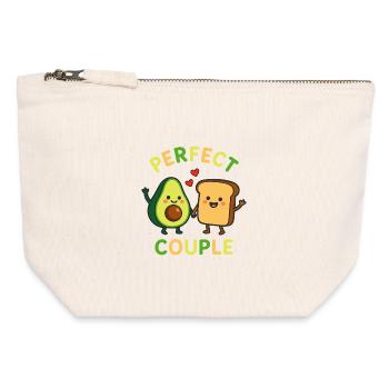 Couple parfait avocat et toast amour - Pochette zippée en toile 12 x 13 cm - blanc naturel - Devant
