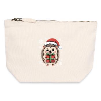 Weihnachtsigel Mit Nikolausmütze Und Paket - Canvas Reißverschluss-Täschchen (12 x 13 cm) - Naturweiß - Vorne