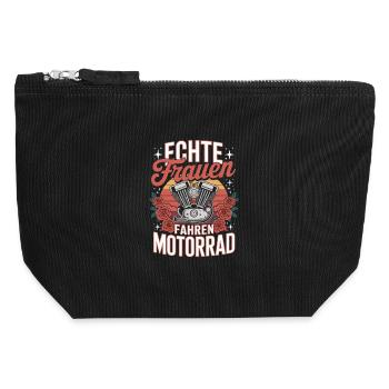 Echte Frauen Fahren Motorrad Vintage Stil Motor - Canvas Reißverschluss-Täschchen (12 x 13 cm) - Schwarz - Vorne