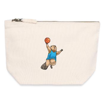 Beaver Basketteur Joueur Sports de basket-ball - Pochette zippée en toile 12 x 13 cm - blanc naturel - Devant