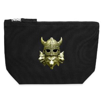 Wikinger Helm Wolf - Canvas Reißverschluss-Täschchen (12 x 13 cm) - Schwarz - Vorne