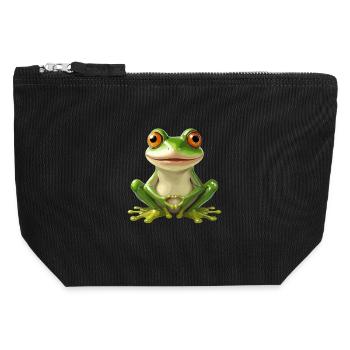 Cheerful frog with big eyes - - Canvas Zip Pouch 12 x 13 cm - black - Front