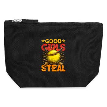 Softball - Canvas Reißverschluss-Täschchen (12 x 13 cm) - Schwarz - Vorne