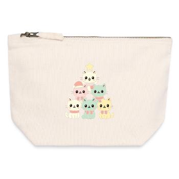 Katzen Weihnachtsbaum – Niedliches Xmas Katzen - Canvas Reißverschluss-Täschchen (12 x 13 cm) - Naturweiß - Vorne