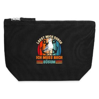 North Sea LET ME THROUGH MUST GO TO BÜSUM Lustig - Canvas Zip Pouch 12 x 13 cm - black - Front