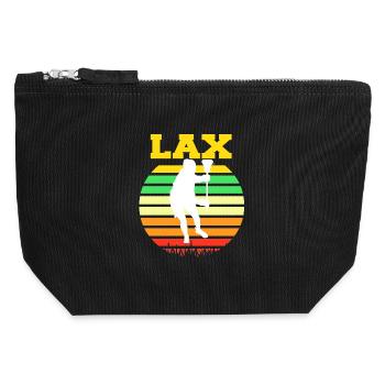 LAX Retro Sunset Lacrosse Player Silhouette - Canvas Zip Pouch 12 x 13 cm - black - Front