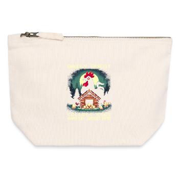 Quête quotidienne | Ramasser les œufs, éviter le coq - Pochette zippée en toile 12 x 13 cm - blanc naturel - Devant