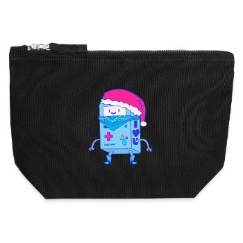 Kawaii Christmas Robot Santa Bot - Canvas Zip Pouch 12 x 13 cm - black - Front