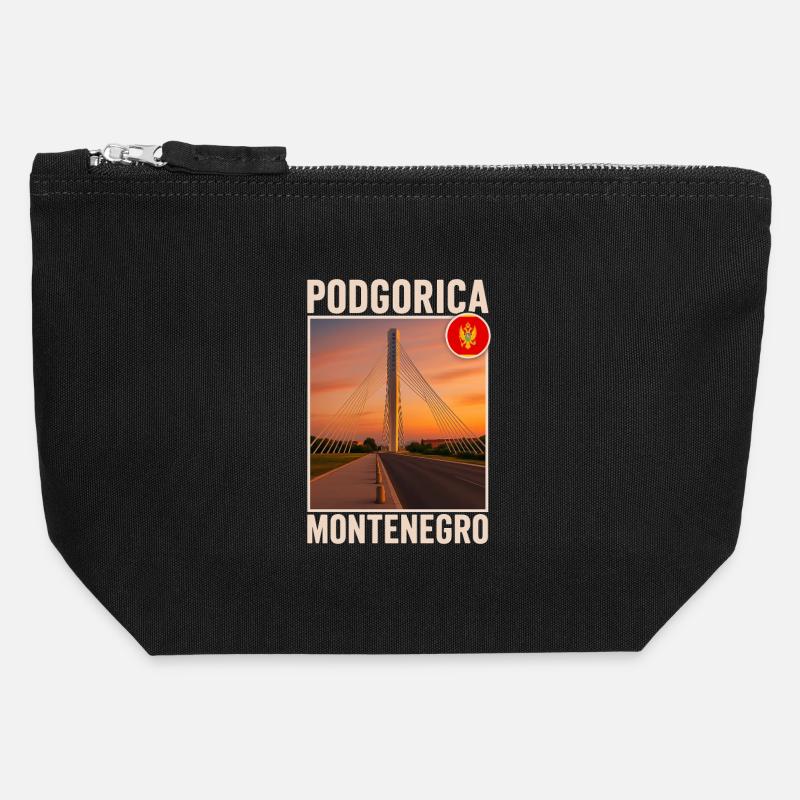 Podgorica Monténégro - Pochette zippée en toile 12 x 13 cm - noir