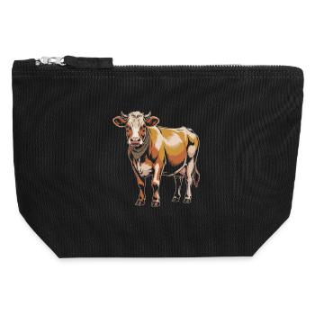 Cow with Bandana – Rustic Illustration - Canvas Zip Pouch 12 x 13 cm - black - Front