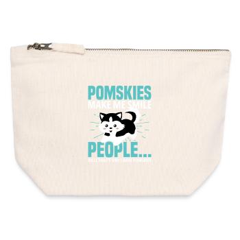 Pomsky birgt Hundegeschirr Pomsky Stofftier - Canvas Reißverschluss-Täschchen (12 x 13 cm) - Naturweiß - Vorne