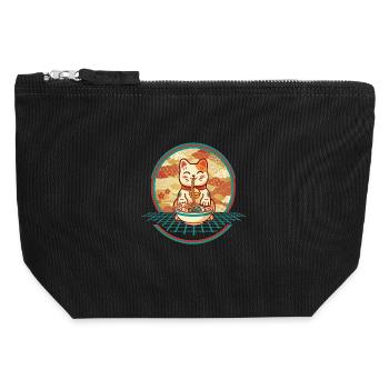 Maneki Neko Ramen Glücksbringer Katze - Canvas Reißverschluss-Täschchen (12 x 13 cm) - Schwarz - Vorne