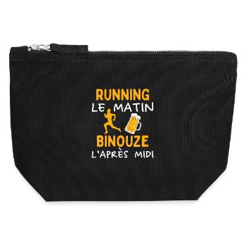 Running Le Matin Bière Après Midi Humour Course - Pochette zippée en toile 12 x 13 cm - noir - Devant