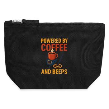 Powered By Coffee And Beeps Funny Metal - Canvas Zip Pouch 12 x 13 cm - black - Front