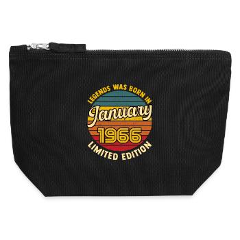 Légende Née en Janvier 1966 Anniversaire 60 ans  - Pochette zippée en toile 12 x 13 cm - noir - Devant