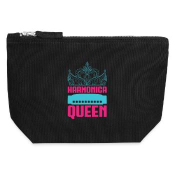 Funny Harmonica Player Queen Harmonica - Canvas Reißverschluss-Täschchen (12 x 13 cm) - Schwarz - Vorne