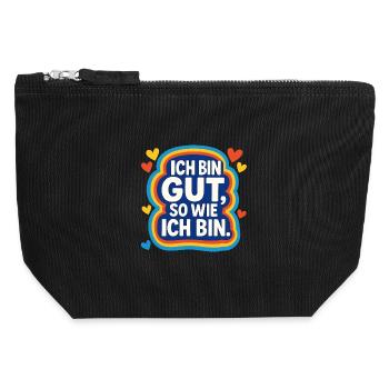 Je suis bien comme je suis, affirmation - Pochette zippée en toile 12 x 13 cm - noir - Devant