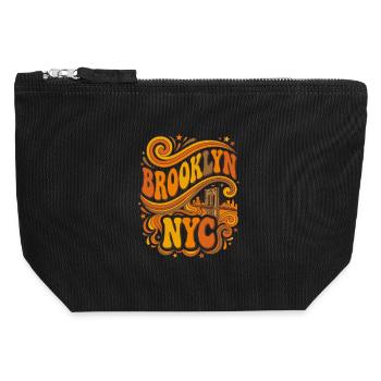 Brooklyn NYC - Orange Bridge rétro des années 70 - Pochette zippée en toile 12 x 13 cm - noir - Devant