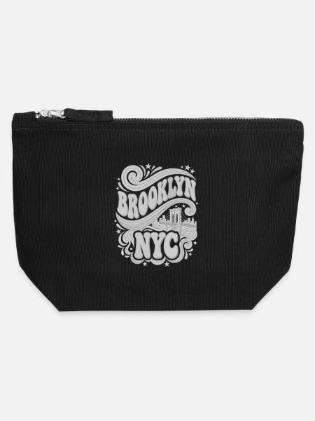 Brooklyn NYC - Gris Bridge rétro des années 70 - Pochette zippée en toile 12 x 13 cm - noir