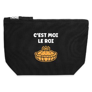 Humour galette des rois - Pochette zippée en toile 12 x 13 cm - noir - Devant