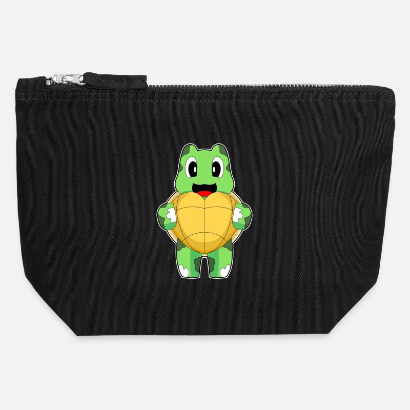 Turtle Heart - Canvas Zip Pouch 12 x 13 cm - black