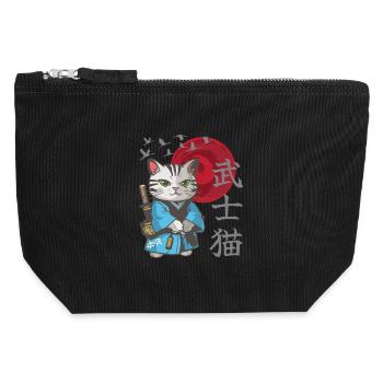 Katze Anime japanisch Samurai Kätzchen - Canvas Reißverschluss-Täschchen (12 x 13 cm) - Schwarz - Vorne