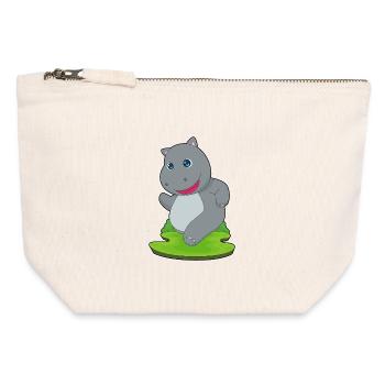 Hippopotame Jogger Jogging Sports - Pochette zippée en toile 12 x 13 cm - blanc naturel - Devant