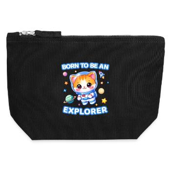 Born to Be an explorer Kitten Astronaut Male - Canvas Zip Pouch 12 x 13 cm - black - Front