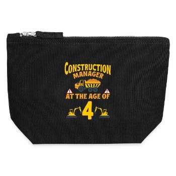 Construction Party 4th Birthday 4 Years Old truck - Canvas Zip Pouch 12 x 13 cm - black - Front