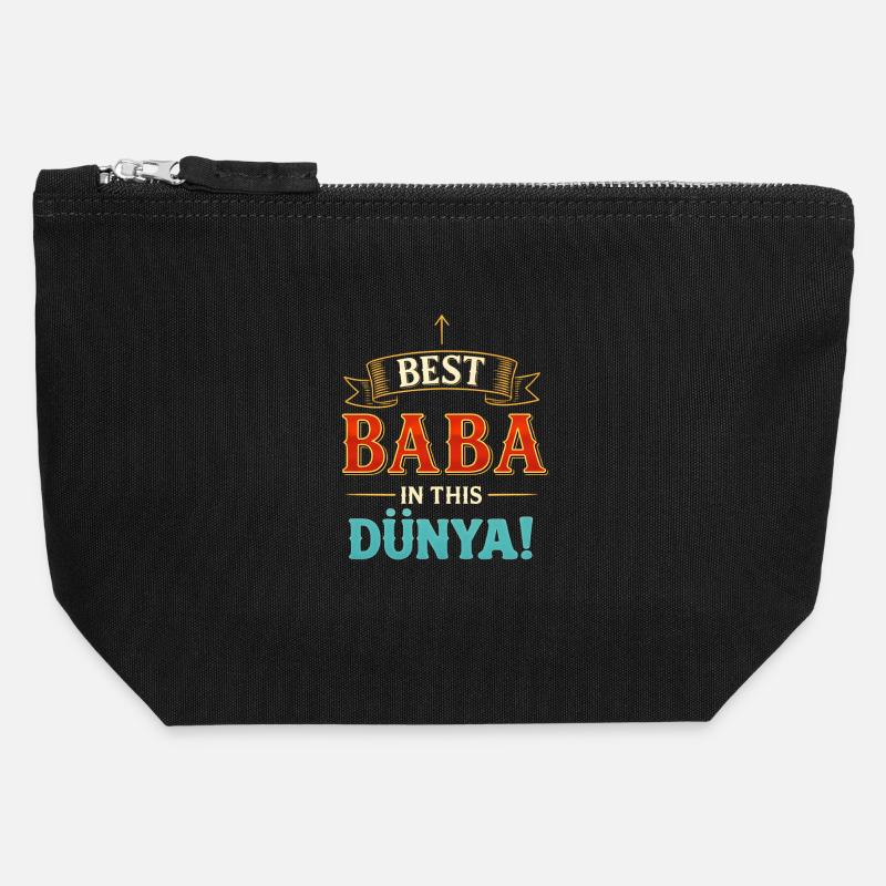 Best Baba in this Dünya - Colorful Father Saying - Canvas Zip Pouch 12 x 13 cm - black