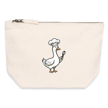 Caricature du Chef Canard de Cuisine - Pochette zippée en toile 12 x 13 cm - blanc naturel - Devant