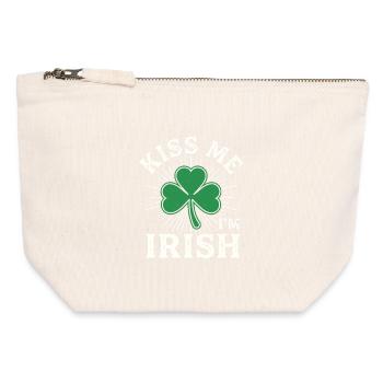 Kiss Me I'm Irish Shamrock St Patrick Quote - Canvas Zip Pouch 12 x 13 cm - nature - Front