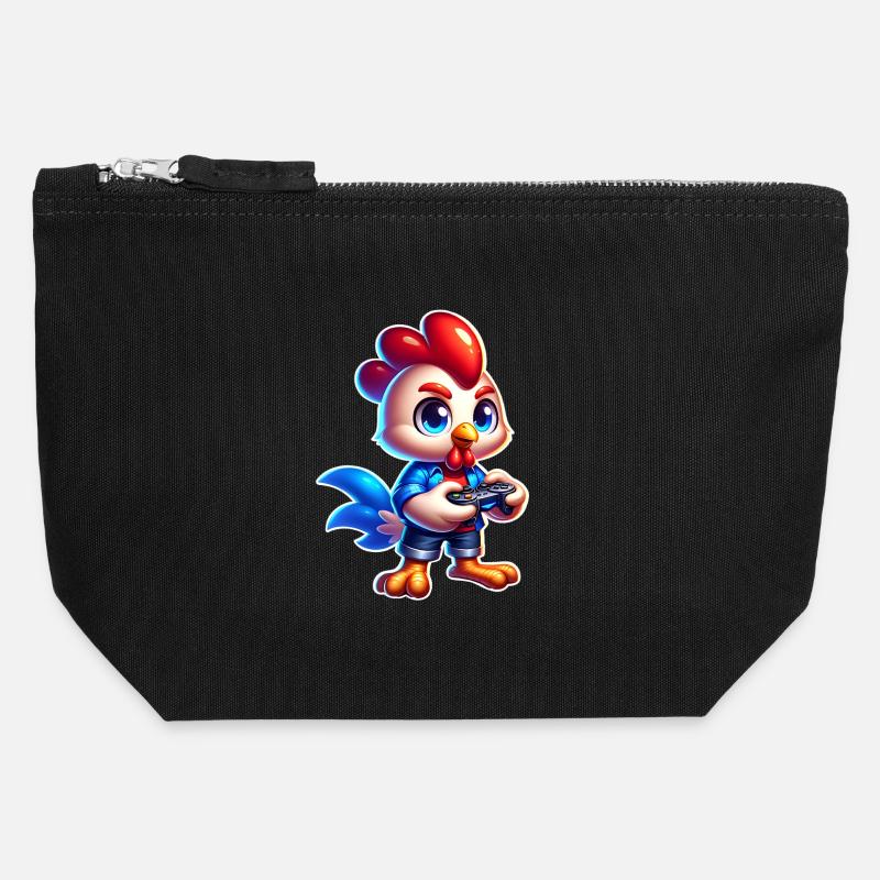 Gaming Chicken with Controller - Canvas Zip Pouch 12 x 13 cm - black