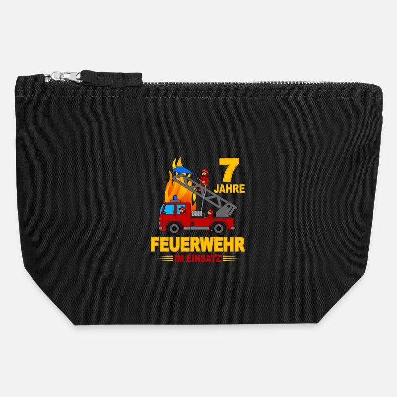 7 years of fire brigade in action - Canvas Zip Pouch 12 x 13 cm - black
